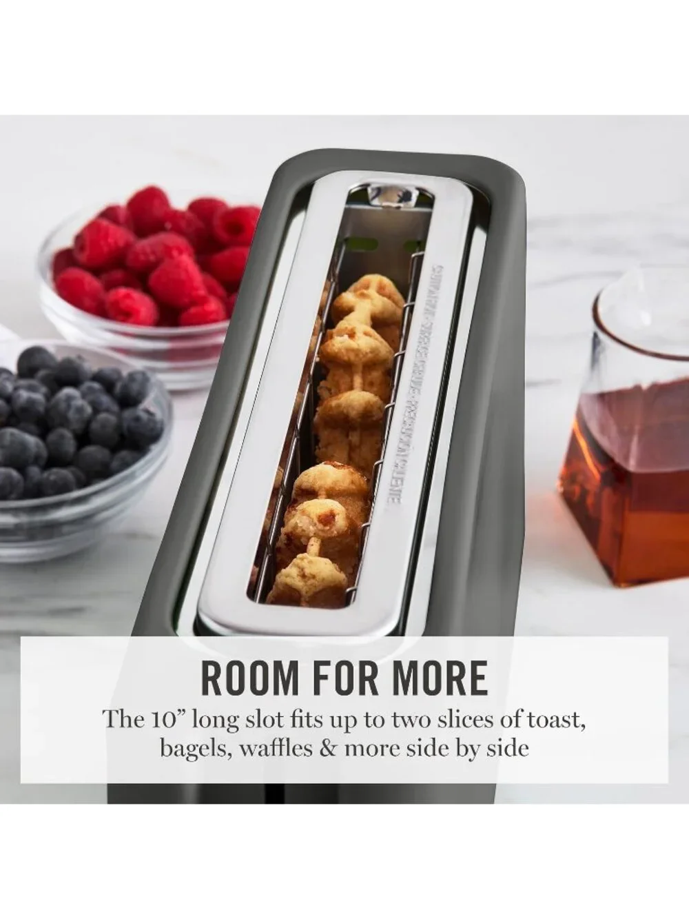 2 Slice Caviar Gray Extra Wide Removable Crumb Tray Slot Stainless Steel Toaster